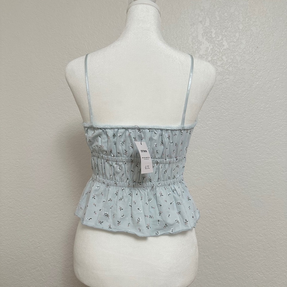 Cotton‎ On Blue Floral Lace Camisole Crop Tank Top Womens Size SP - Picture 2 of 9